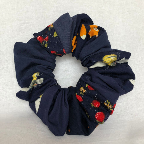 Navy Foxes, Bees and Strawberry Patchwork Scrunchie